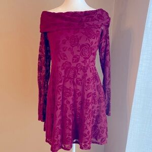 NWT WILD FABLE Red Roses Velvety Mesh Off Shoulder Dress M